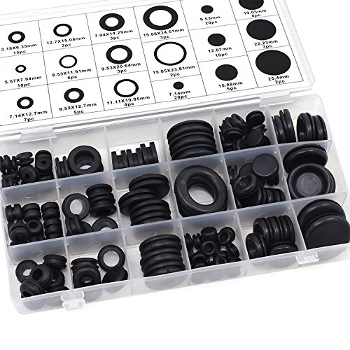 Aussel 18 misure 125 pezzi Gomma in gomma nera Kit guarnizione conduttore elettrico kit di assortimento per proteggere fili, spine e cavi (125PCS)