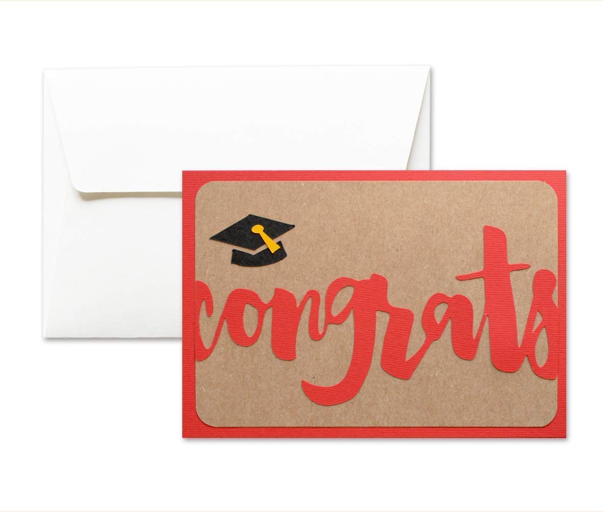 Congrats - Laurea - congratulazioni - biglietto d'auguri (formato 10,5 x 15 cm) - vuoto all'interno, ideale per il tuo messaggio personale - realizzato interamente a mano