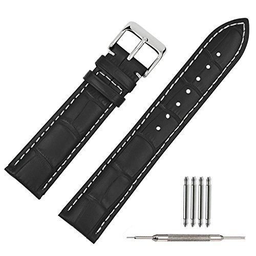 TStrap 22mm Pelle di Vitello Cinturino Cinghia Striscia di Orologio Modello di coccodrillo con Chiusura da Uomo Donne Nero