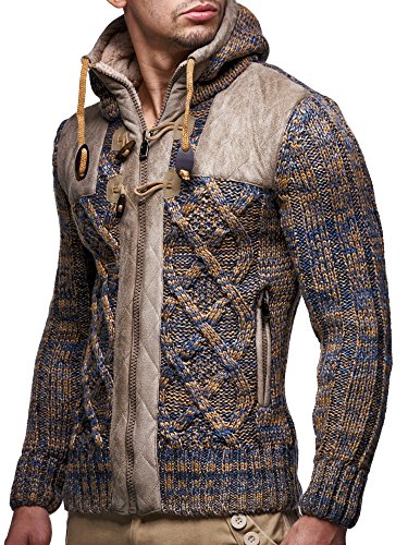 Leif Nelson Giacca Uomo in Maglia con Cappuccio Cardigan LN-20525 Marrone XX-Large