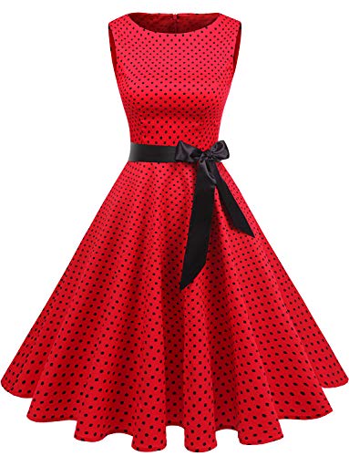 Gardenwed Annata 1950 retrò Rockabilly Polka Vestito da Audery Swing Senza Maniche Abito da Cocktail Partito Red Small Black DOT L