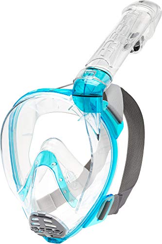 Cressi Baron Full Face Mask, Maschera Snorkeling Integrale Anti Fog, Facciale Comfort, Valvola Scarico e Snorkel Dry Unisex Adulto, Trasparente/Acquamarina, S/M