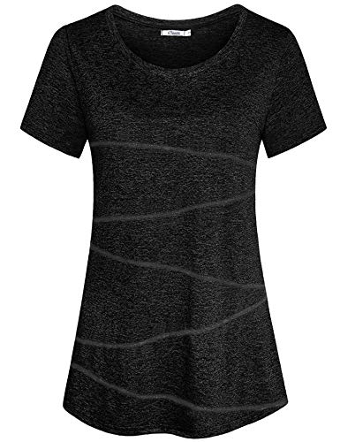 iClosam Maglietta Donna Yoga Traspirante Rapida Asciugatura Top Sportivo Running Fitness (Nero, 3XL)