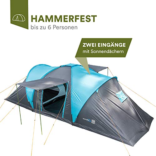 skandika Hammerfest 6 Protect - Tenda campeggio - 2x cabine - zanzariera - blu - Pavimento cucito