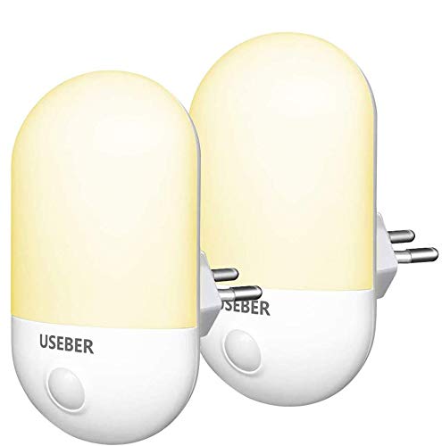 Useber Luce Notturna LED, [2 Pezzi] Plug-and-Play，Automatiche Luce Notturna con Sensore Crepuscolare, Luce Notturna Bambini per Camera da letto,Soggiorno,Corridoi,Bagno,Cucina,Scale(Caldo Giallo）