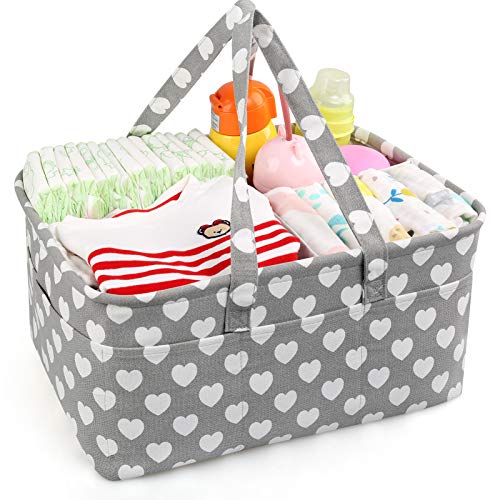 LEADSTAR Pannolino Caddy Organizer,Pieghevole Nursery Storage Borsa Basket con Scomparti Variabile Borsa Caddy organizer per Pannolini, Salviette, Giocattoli e Baby Shower (Grigio Heart)