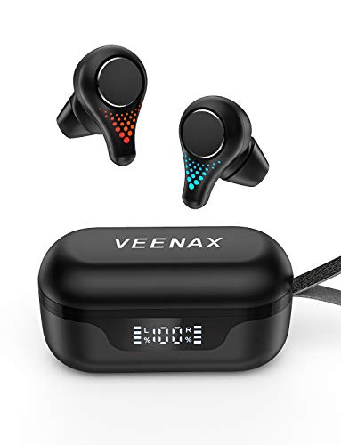 VEENAX T8 Cuffie Bluetooth, TWS Auricolari Senza Fili con Microfoni e Bassi, True Wireless Earbuds Touch Control, Auricolare In-Ear Sportivi Stereo IPX7 con CVC 8.0/30 Ore di Riproduzione/USB-C, Nero