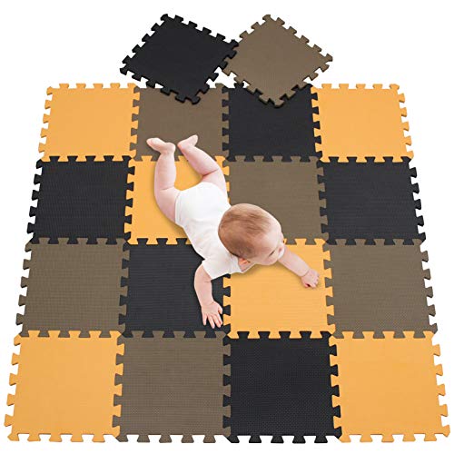 meiqicool Tappeto Puzzle Bambini Gomma Eva Resistente Isolante Lavabile Gioco per Bambini Tappeto da Gioco Tappetino | Tappetini Puzzle Arancioe Nero e Marrone 020406