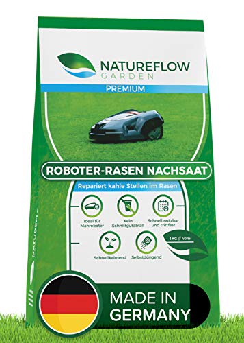 Semi di prato per robot tosaerba, 1 kg, Made in Germany, per robot erba, germinazione rapida e vital, auto-fertilizzante per giardini facili da pulire.