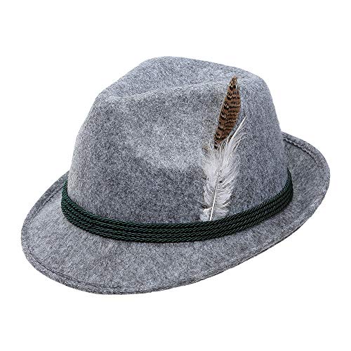 Widmann Srl Cappello Bavarese Tirolese in Feltro Taglia Unica per Adulti, Calotte e Copricapi, Grigio, WDM68576