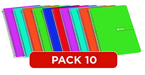 Enri 100430102 Set di 10 quaderni con rilegatura a spirale semplice, quadretti, copertina morbida, colori assortiti