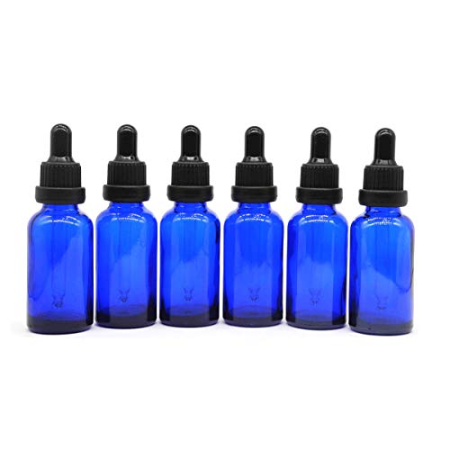 Yizhao Blu Bottiglie Contagocce Vetro 30ML, con Pipette Contagocce Vetro, per Laboratorio,Olio Essenziale, Aromaterapia– 6 Pcs