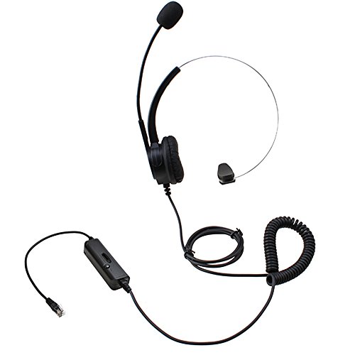 Monoaurale cuffia RJ9 cristallo testa a 4 pin, AGPtEK® mani libere Call Center Noise Cancelling filo monofonico Cuffia per escursioni telefono con 4-pin RJ9 cristallo testa