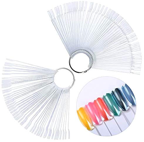 100 Pezzi Dispaly Unghie, Display Unghie Finte per Espositore a Ventaglio per Unghie Finte Falso Tip Display Strumenti di Manicure, Falsi Suggerimenti per Nail Art Stick di Colore Display Fan