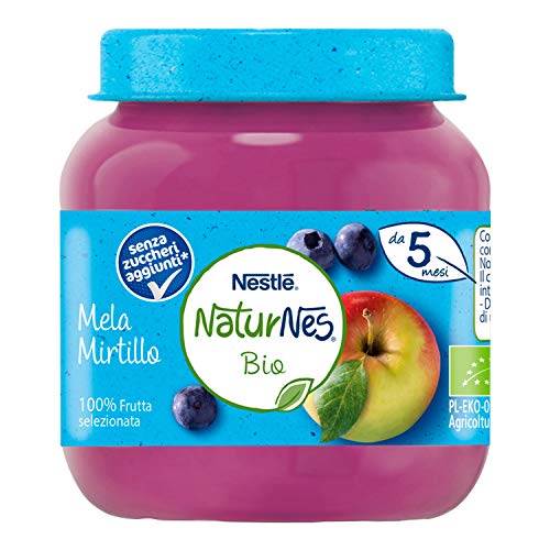 Nestlé Naturnes Omogeneizzato di Frutta Mela e Mirtillo da 5 Mesi, 12 Vasetti da 125 g