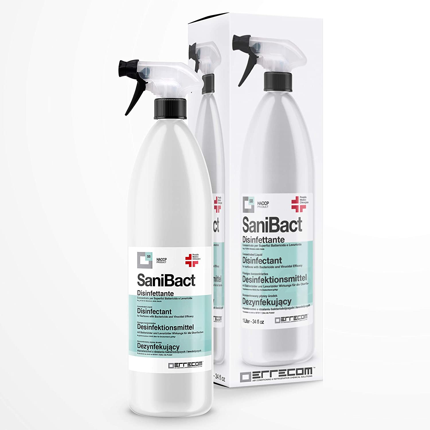 ERRECOM SANIBACT, Disinfettante concentrato per superfici Battericida e Levuricida a Base di Cloro