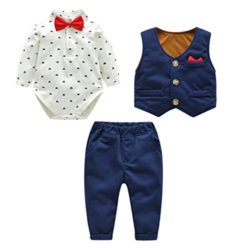 Fairy Baby Neonati 3 Pezzi Vestito Formale Toddlers Gentleman Body + Vest + Pants Size 66(3-6 Mesi) (Blu)