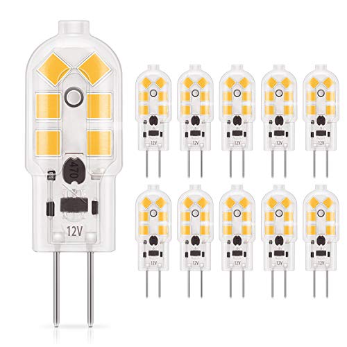 DiCUNO lampadina 10-Pack G4 1.5W LED, 180LM, AC/DC 12V lampadine Equivalente a 20W, Bianco caldo 3000K, non dimmerabile, ricambio per fornello illuminazione, luci di segnalazione