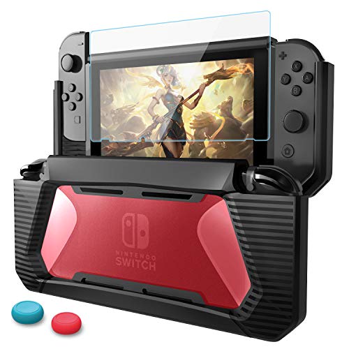 Switch Cover,Nintendo Switch Custodia con Protezione Schermo,HEYSTOP TPU PC Protettiva Cover Case per Console Nintendo Switch,Comfort Grip Cover con Assorbimento Degli Urti e Anti-Graffio (Nero/Rosso)