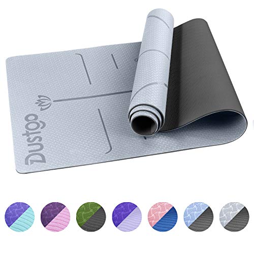 Dustgo Tappetino Yoga da 183cmx63cmx6mm Tappetino Palestra Fitness 100% Ecologico TPE Double-Sided Antiscivolo Yoga Mats (Grigio-Nero)