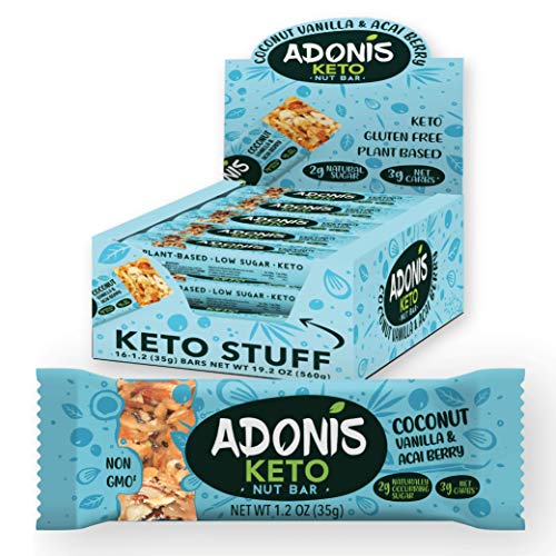 Adonis KETO Nut Bar - Barrette Croccanti a Basso Contenuto di Zucchero con le Mandorle e Vaniglia | 100% Naturale, A basso Contenuto di Carboidrati, Senza Glutine, Vegano, Paleo (16)