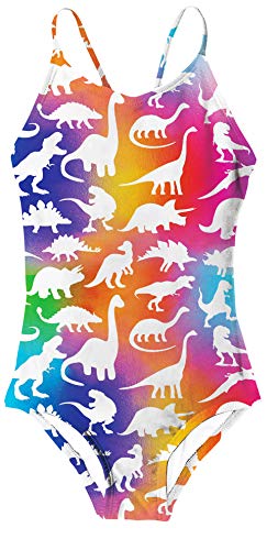 Cute Kids Girls 3D Cartoon Patterns One Piece Costume da Bagno Halter Vari Dinosauri Costumi da Bagno Bikini Hawaiano Beach Party Costumi da Bagno per Piscina Surf, 4-5 Anni