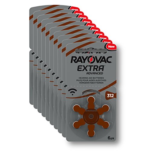 Rayovac Extra Advanced Batterie Acustiche Zinco Aria, Formato 312 Value, Pacco da 60 Batterie, Marrone