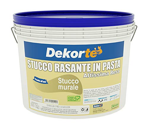 GDM 600016609800820-Stucco Rasante In Pasta, Ideale Per Rasatura Di Pareti Interne, Dekortè, Colore: Bianco, 20 kg