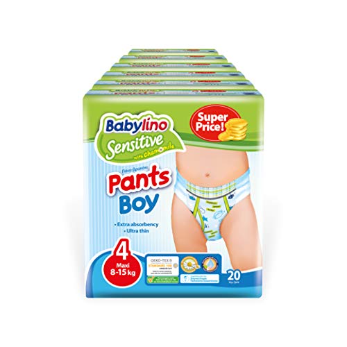 Babylino Sensitive Pants Boy Maxi, 120 Pannolini Mutandina Taglia 4 (8-15Kg)