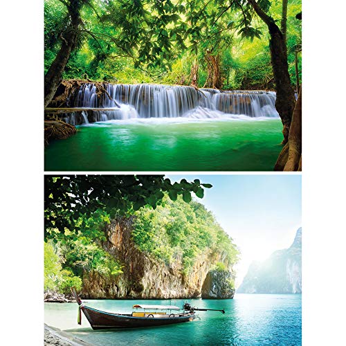 GREAT ART Set di 2 Poster XXL Cascata e Baia murale e Decorazione paradisiaca – Barca Decorativa in Thailandia, Spiaggia Tropicale e Foresta pluviale, Foto da Parati (140 x 100 cm)