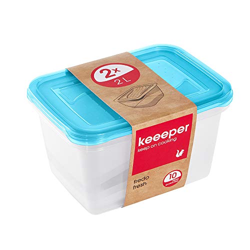 keeeper Set da 2 Contenitori per Alimenti, 2 x 2 L, 20,5 x 15,5 x 10,5 cm, Fredo Fresh, Blu trasparente