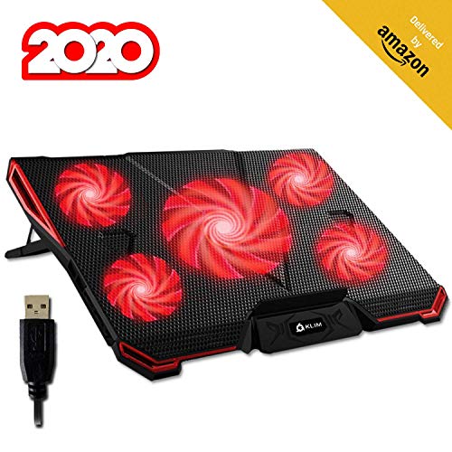 KLIM™ Cyclone - Base di Raffreddamento PC Portatile + Laptop Stand con 5 ventole + Il Miglior Supporto Raffreddatore + Cooling Pad Gaming PS4 Xbox One + Rosso + NUOVA VERSIONE 2020