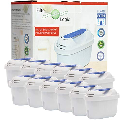 FilterLogic FL402E | Pacco da 12 - Cartuccia filtrante compatibile con Brita Maxtra+ Plus filtro acqua per caraffa fill&enjoy Marella Style Flow Elemaris Fun - BWT Penguin - Tassimo