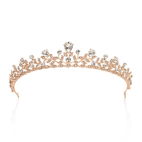 Sweetv - Diadema a forma di corona da principessa, accessorio per capelli decorato con cristalli di strass, adatto per concorsi di bellezza o come coroncina nuziale