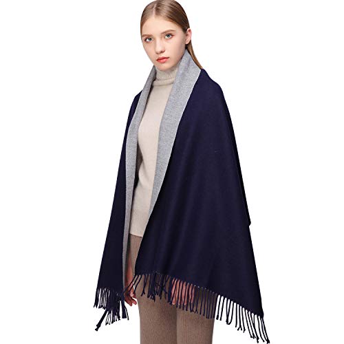 RIIQIICHY Donna Sciarpa Scialle Pashmina Invernale Elegante Lungo Morbida Rversibili Stole Avvolgere blu scuro e grigio