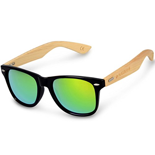 Navaris occhiali da sole in legno UV400 - occhiali con astine in bambù unisex uomo donna - con custodia vintage - diversi colori