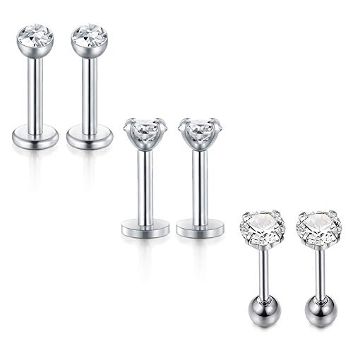 MODRSA 16G Trago Orecchini Piercing Acciaio Chirurgico 316L Piercing Labbro Anello Helix Cartilagine Piercing Barbell 6mm 6 Pezzi - Argento