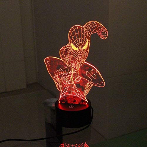 Tipmant 3D Led Light Notte a 7 Colori Illusion Lighting Lampada da Tavolo Decorazioni per la Casa Regali per la Camera dei Bambini (Spider Man)