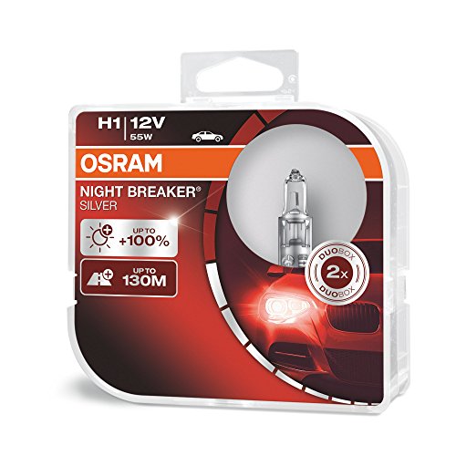 OSRAM NIGHT BREAKER SILVER H1, +100% di luce, lampada da proiettore alogena, 64150NBS-HCB, 12V, auto, duo box (2 lampade)