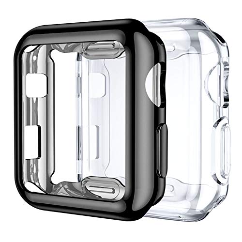 Upeak Compatibile con Apple Watch Series 3 Custodia 38mm, 2 Pacchi Protettiva in Morbido TPU Compatibile con iWatch Series 1/2/3, Chiaro/Nero