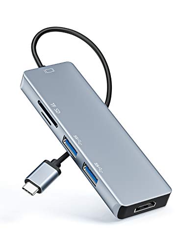 Lemorele Hub USB C 5-in-1 Adattatore da USB C a HDMI Premium Dockingstation Hub USB-C con 1x4K 3DHDMI 1xUSB Lettore di schede 1xSD / TF