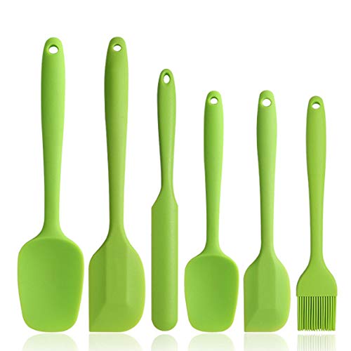 Binhai Set spatole in Silicone - Spatola in Gomma Verde Antiaderente 6 Pezzi con Anima in Acciaio Inossidabile - Set di Utensili da Cucina per spatole termoresistenti per Cottura