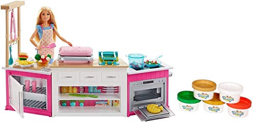 Barbie FRH73 - Cucina da Sogno con Bambola, 5 Aree di Gioco, Pasta Modellabile, Luci e Suoni, Giocattolo per Bambini 4 + Anni, Imballaggio Standard