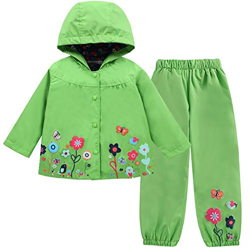 LZH Bambino Impermeabile Ragazza Pioggia Giacca con Cappuccio + Pantaloni Set