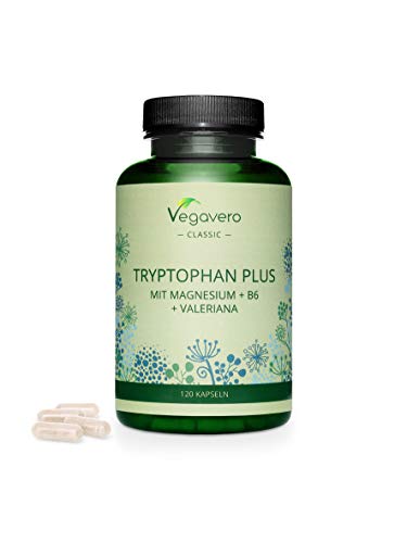 L-TRIPTOFANO PLUS Vegavero® | 600 mg | Con Magnesio, Valeriana e Vitamina B6 | Precursore di 5HTP, Serotonina e Melatonina | 120 capsule | Vegan