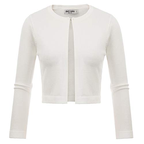 GRACE KARIN Donna Cardigan Corta Bolero Comede A Maniche 3/4 Elastica Larghezza Casuale Riso Bianco S Cl10942-2