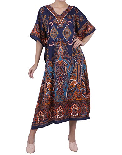 Miss Lavish London Donne Kaftan Tunica Kimono Libero Formato Lungo Maxi Partito Vestito per Loungewear Vacanze Pigiama Spiaggia di Tutti i Giorni Coprire i Vestiti #102 [Blu EU 46-50]