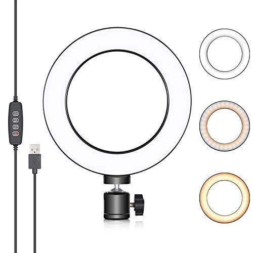 Neewer Luce LED Anulare 6 Pollici per YouTube Video Live Streaming Truccatura Selfie, Mini Luce LED da Tavolo a USB con 3 Modalità e 10 Livelli di Luminosità