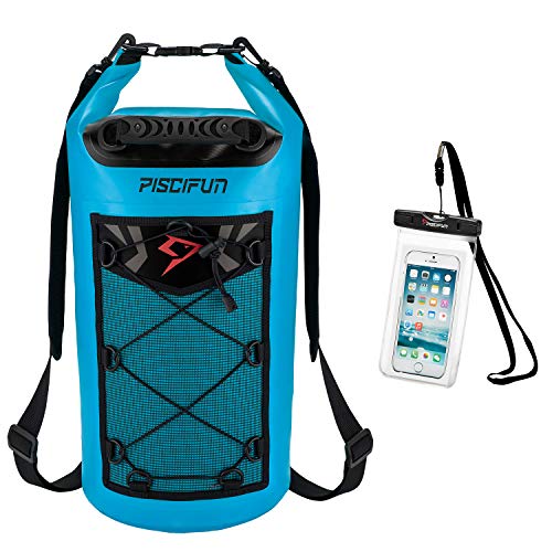 Piscifun Zaino Dry Bag Impermeabile Galleggiante Zaino a Secco per Sport Acquatici - Pesca Canottaggio Kayak Surf Rafting Camping GiftsLight Blu 20L