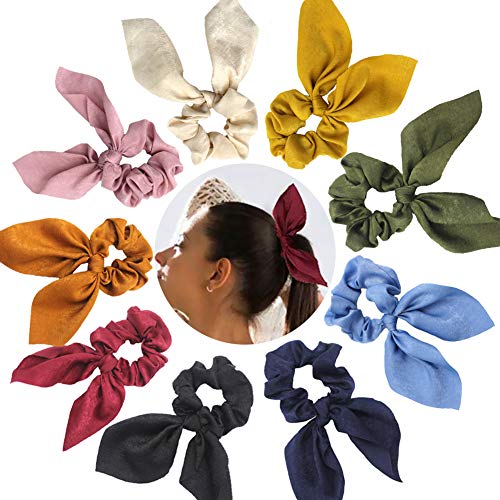 Confezione da 9 elastici per capelli, modello schruncies, con orecchie da coniglio, in chiffon, per coda di cavallo, morbidi ed eleganti, 9 colori